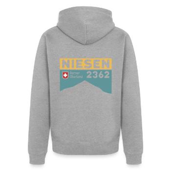 Niesen Wandern Wanderung Treppenlauf Höhe Souvenir - Unisex Premium Bio Zip Hoodie - Grau meliert - Hinten - Nico (187cm)