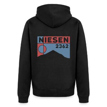Niesen Berg Wandern Wanderung Souvenir Thunersee - Unisex Premium Bio Zip Hoodie - Schwarz - Hinten - Nico (187cm)