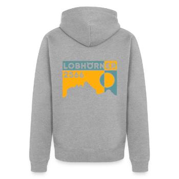 Lobhörner Skitour Wanderung Überschreitung Topo - Unisex Premium Bio Zip Hoodie - Grau meliert - Hinten - Nico (187cm)