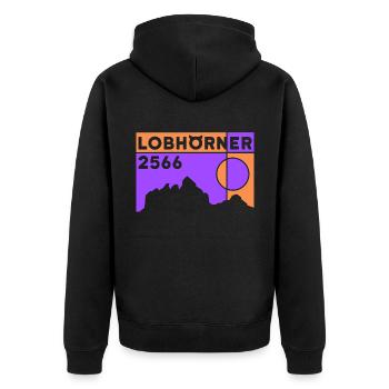 Lobhörner Wanderung Tour Überschreitung Souvenir - Unisex Premium Bio Zip Hoodie - Schwarz - Hinten - Nico (187cm)