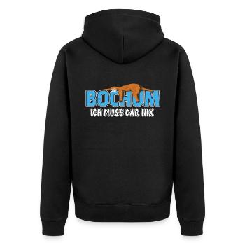 Bochum ich muss gar nix Faultier Heimat - Unisex Premium Bio Zip Hoodie - Schwarz - Hinten - Nico (187cm)
