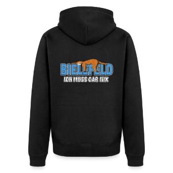 Bielefeld ich muss gar nix Faultier Heimat - Unisex Premium Bio Zip Hoodie - Schwarz - Hinten - Nico (187cm)