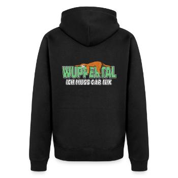 Wuppertal ich muss gar nix Faultier Heimat - Unisex Premium Bio Zip Hoodie - Schwarz - Hinten - Nico (187cm)