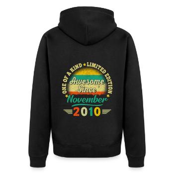 12 Jahre altes Geschenk November 2010 12. Geburtstag - Unisex Premium Bio Zip Hoodie - Schwarz - Hinten - Nico (187cm)