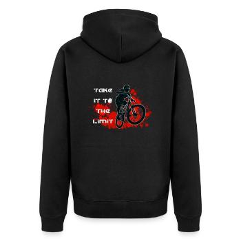 MOUNTAIN BIKE - MTB - DOWNHILL - Bicycle - Unisex Premium Organic Zip Hoodie - black - Back - Nico (187cm)