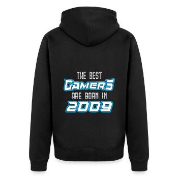 Retro Hero Gamer Birthday 2009 Born Gamer - Unisex Premium Organic Zip Hoodie - black - Back - Nico (187cm)