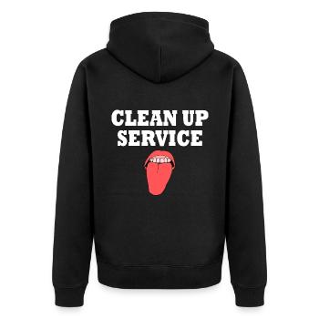 clean up service - Unisex Premium Bio Zip Hoodie - Schwarz - Hinten - Nico (187cm)