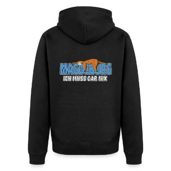 Magdeburg ich muss gar nix Faultier Heimat - Unisex Premium Bio Zip Hoodie - Schwarz - Hinten - Nico (187cm)