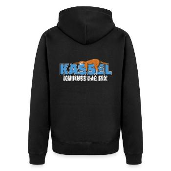 Kassel ich muss gar nix Faultier Heimat - Unisex Premium Bio Zip Hoodie - Schwarz - Hinten - Nico (187cm)
