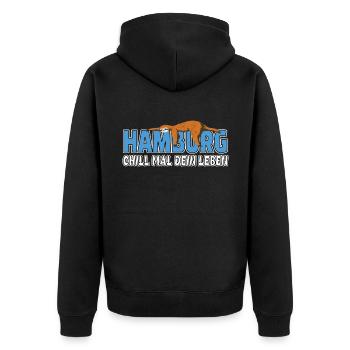 Hamburg Home sweet home Faultier Heimt - Unisex Premium Bio Zip Hoodie - Schwarz - Hinten - Nico (187cm)