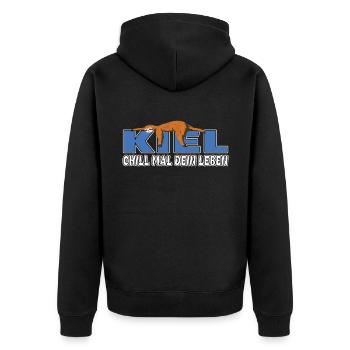 Kiel chill mal dein Leben Faultier Heimat - Unisex Premium Bio Zip Hoodie - Schwarz - Hinten - Nico (187cm)