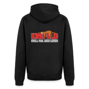 Krefeld chill mal dein Leben Faultier Heimat - Unisex Premium Bio Zip Hoodie - Schwarz - Hinten - Nico (187cm)
