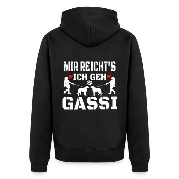 Mir reichts ich geh gassi - Unisex Premium Bio Zip Hoodie - Schwarz - Hinten - Nico (187cm)