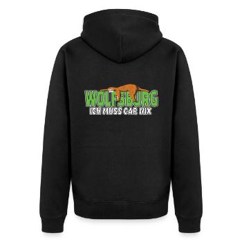 Wolfsburg ich muss gar nix Faultier Heimat - Unisex Premium Bio Zip Hoodie - Schwarz - Hinten - Nico (187cm)