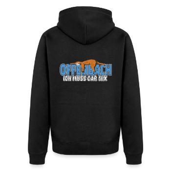 Offenbach ich muss gar nix Faultier Heimat - Unisex Premium Bio Zip Hoodie - Schwarz - Hinten - Nico (187cm)