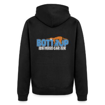 Bottrop ich muss gar nix Faultier Heimat - Unisex Premium Bio Zip Hoodie - Schwarz - Hinten - Nico (187cm)