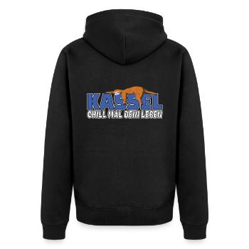Kassel chill mal dein Leben Faultier Heimat - Unisex Premium Bio Zip Hoodie - Schwarz - Hinten - Nico (187cm)