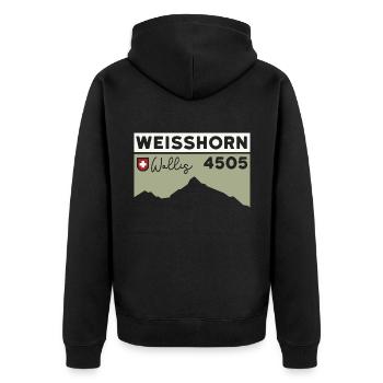 Weisshorn Wallis Hochtour Bergführer Besteigung - Unisex Premium Bio Zip Hoodie - Schwarz - Hinten - Nico (187cm)