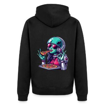 Außerirdische Pizzaliebhaberin - Grüne Alien Frau - Unisex Premium Bio Zip Hoodie - Schwarz - Hinten - Nico (187cm)
