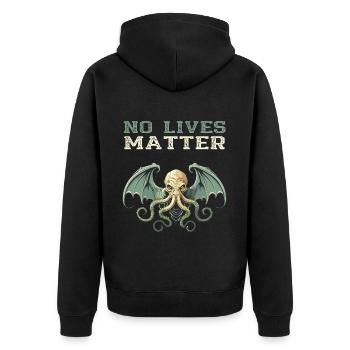 Cthulhu Lord and Savior Monster Horror T-Shirt - Unisex Premium Bio Zip Hoodie - Schwarz - Hinten - Nico (187cm)