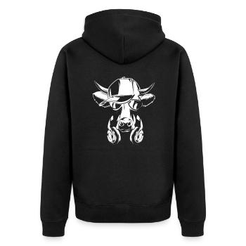 Kuh mit Kopfhörer und cooler Sonnen Brille - Unisex Premium Bio Zip Hoodie - Schwarz - Hinten - Nico (187cm)