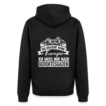 Berchtesgaden keine Therapie Watzmann Wandern - Unisex Premium Bio Zip Hoodie - Schwarz - Hinten - Nico (187cm)