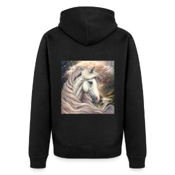 Einhorn einfach zum Verlieben - Unisex Premium Bio Zip Hoodie - Schwarz - Hinten - Nico (187cm)