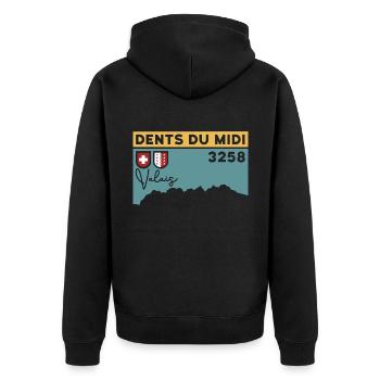 Dents du Midi Finisher Mountain Valais Hiking Switzerland - Unisex Premium Organic Zip Hoodie - black - Back - Nico (187cm)