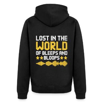 Chiptune Music Lover Groove zu den Bleeps und Bloo - Unisex Premium Bio Zip Hoodie - Schwarz - Hinten - Nico (187cm)
