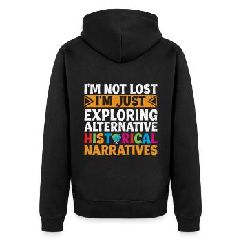 Geschichtslehrer Lustige Geschichtslehrer Sprüche - Unisex Premium Bio Zip Hoodie - Schwarz - Hinten - Nico (187cm)