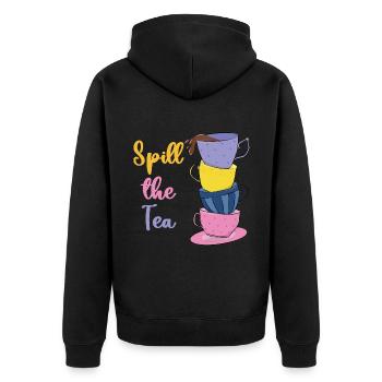 Spill The Tea - Funny Pun - Unisex Premium Organic Zip Hoodie - black - Back - Nico (187cm)