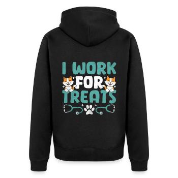 I Work For Treats Verterinarian Animal Lover - Unisex Premium Organic Zip Hoodie - black - Back - Nico (187cm)
