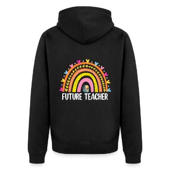 Future Teacher - Unisex Premium Bio Zip Hoodie - Schwarz - Hinten - Nico (187cm)