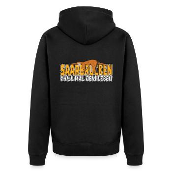 Saarbrücken chill mal dein Leben Faultier Heimat - Unisex Premium Bio Zip Hoodie - Schwarz - Hinten - Nico (187cm)