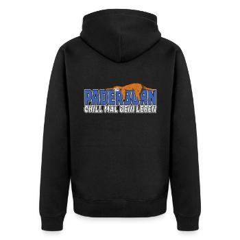 Paderborn chill mal dein Leben Faultier Heimat - Unisex Premium Bio Zip Hoodie - Schwarz - Hinten - Nico (187cm)