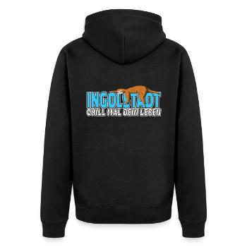 Ingolstadt chill mal dein Leben Faultier Heimat - Unisex Premium Bio Zip Hoodie - Schwarz - Hinten - Nico (187cm)