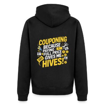 Couponing, weil ich beim vollen Preis Nesselsucht bekomme - Unisex Premium Bio Zip Hoodie - Schwarz - Hinten - Nico (187cm)