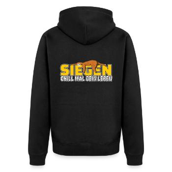 Siegen chill mal dein Leben Faultier Heimat - Unisex Premium Bio Zip Hoodie - Schwarz - Hinten - Nico (187cm)