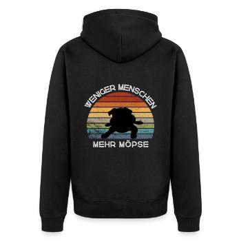 Weniger Menschen, mehr Möpse - Unisex Premium Bio Zip Hoodie - Schwarz - Hinten - Nico (187cm)