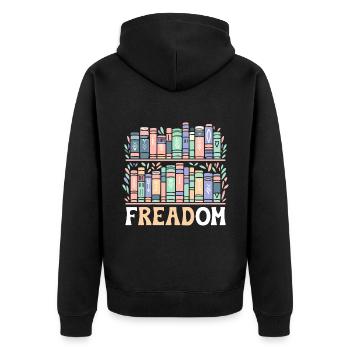 Freadom Buch lesen Bücher Bücherwurm Bibliophil - Unisex Premium Bio Zip Hoodie - Schwarz - Hinten - Nico (187cm)