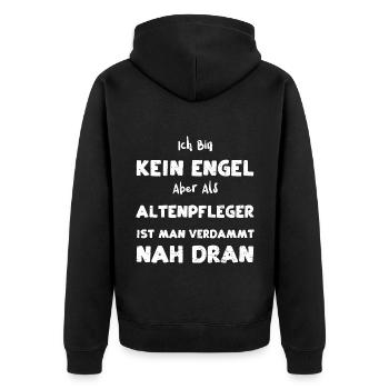 Ich Bin Kein Engel Aber Als Alte... - Unisex Premium Bio Zip Hoodie - Schwarz - Hinten - Nico (187cm)