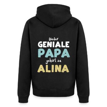 Dieser Geniale Papa Gehört Zu Alina - Unisex Premium Bio Zip Hoodie - Schwarz - Hinten - Nico (187cm)