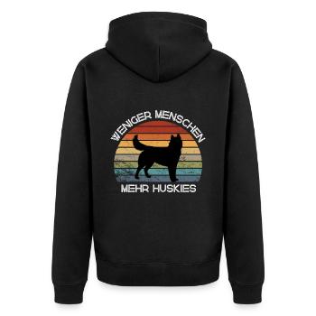 Weniger Menschen, mehr Huskies - Unisex Premium Bio Zip Hoodie - Schwarz - Hinten - Nico (187cm)