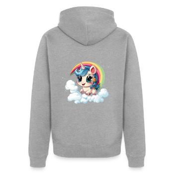 Unicorn Rainbow Design - Unisex Premium Organic Zip Hoodie - heather grey - Back - Nico (187cm)
