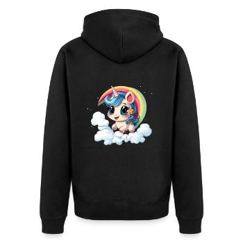 Einhorn Regenbogen Design - Unisex Premium Bio Zip Hoodie - Schwarz - Hinten - Nico (187cm)