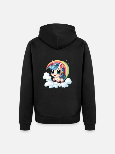 Einhorn Regenbogen Design - Unisex Premium Bio Zip Hoodie - Schwarz