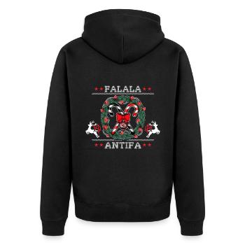 Ugly Christmas Sweater: FALALA ANTIFA! - Unisex Premium Organic Zip Hoodie - black - Back - Nico (187cm)
