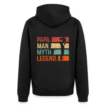 Papa Man Mythos Legende - Unisex Premium Bio Zip Hoodie - Schwarz - Hinten - Nico (187cm)