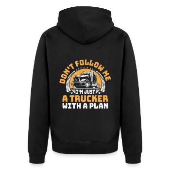 Trucker Fahren Papa Trucker Vater LKW-Fahrer - Unisex Premium Bio Zip Hoodie - Schwarz - Hinten - Nico (187cm)