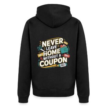 Verlassen Sie nie das Haus ohne einen Coupon Couponer Speichern - Unisex Premium Bio Zip Hoodie - Schwarz - Hinten - Nico (187cm)